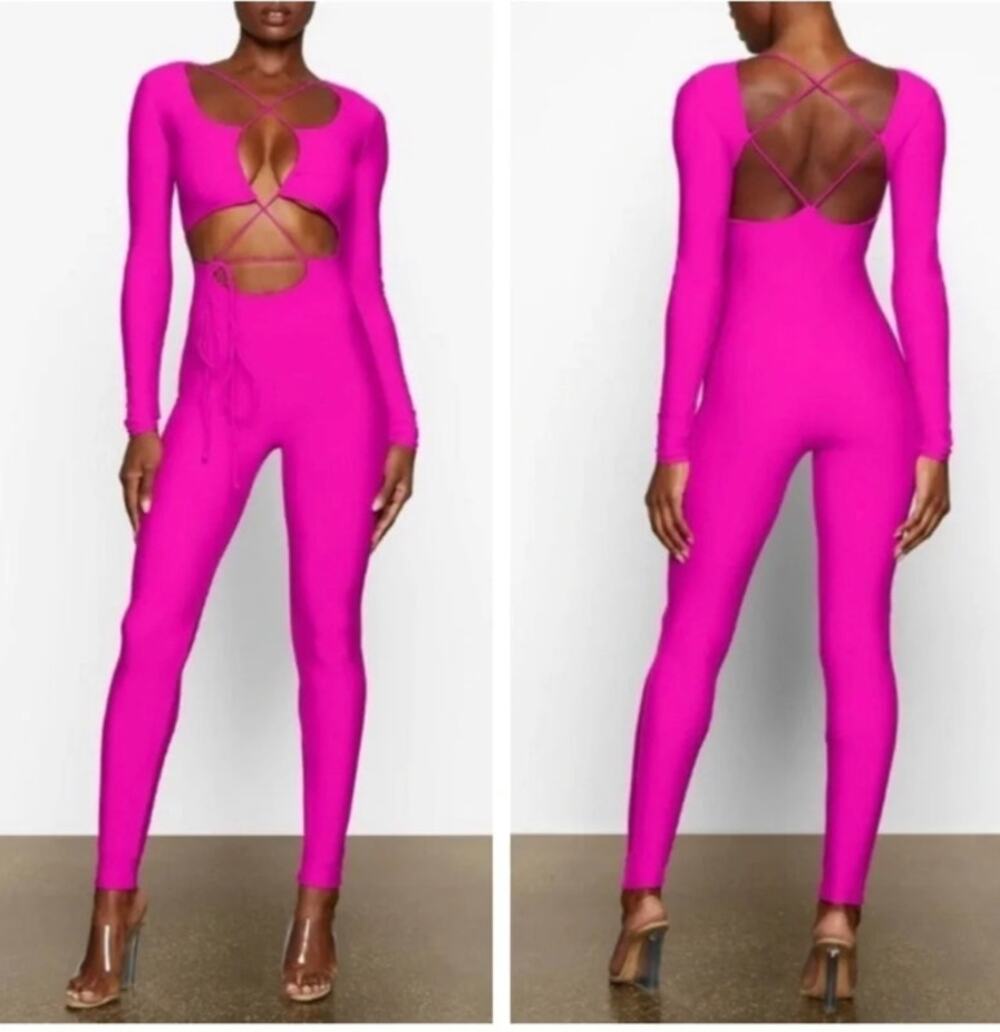 SKIMS Lace-up Catsuit Fuscia Pink Jumpsuit One- Piece Womens Medium